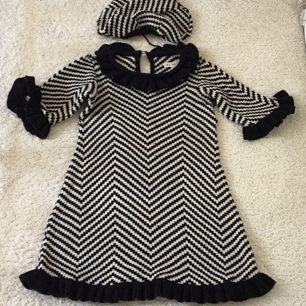 Helena by Neiman Marcus Girls Herringbone Knit Dress Beret Set 6y
